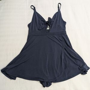 Urban Outfitters navy blue skort-style romper cut out bow knot